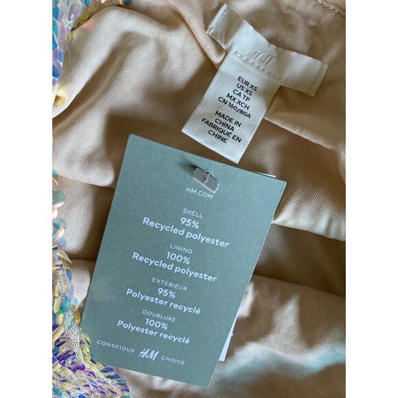 H&M Womens Size XS Sleeveless Clear Iridescent Sequined Cowl Neck Sheath Dress - Picture 7 of 8